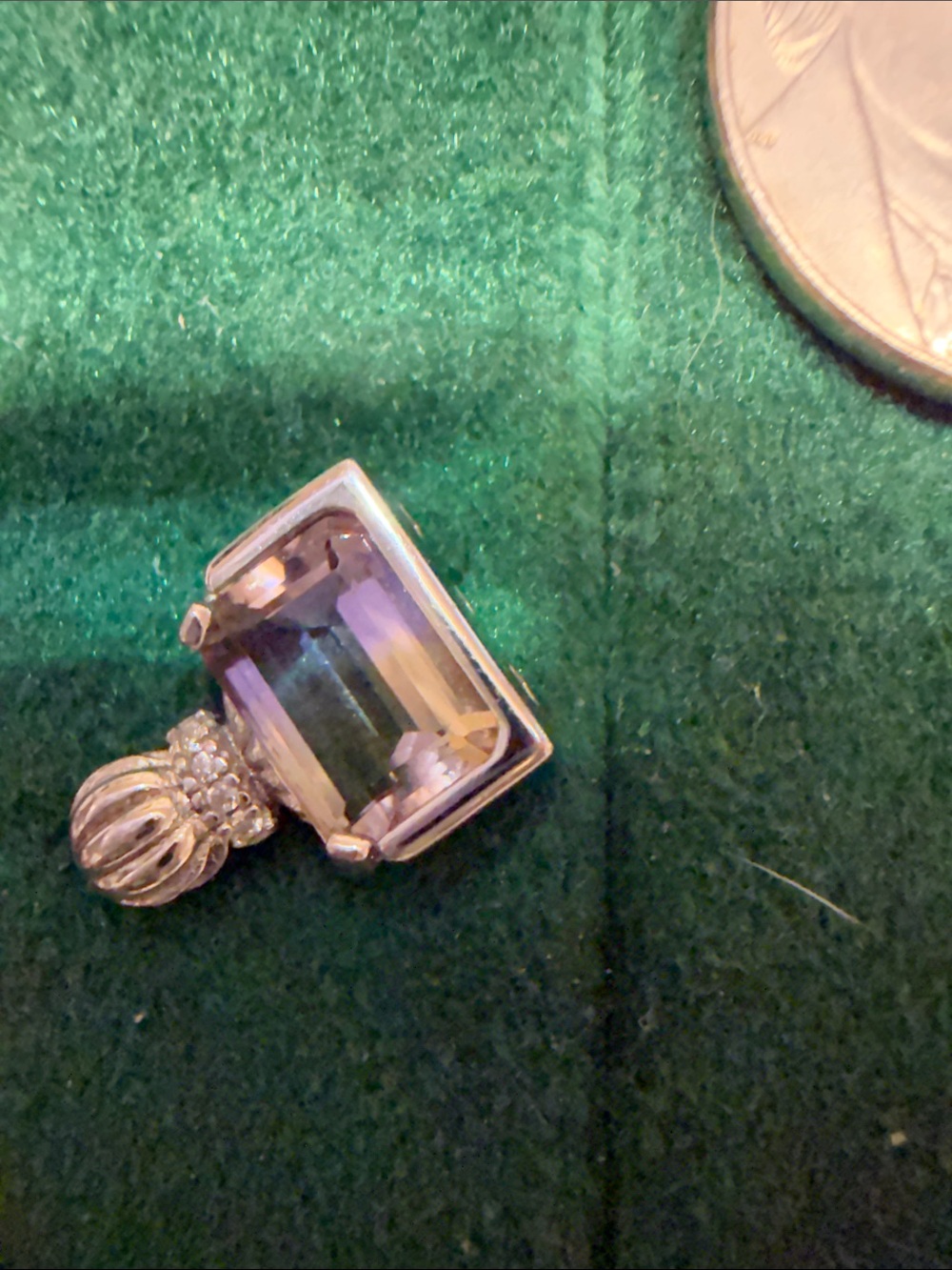 Sterling Silver Ametrine Rectangle Pendant with Accents - Purple/Yellow